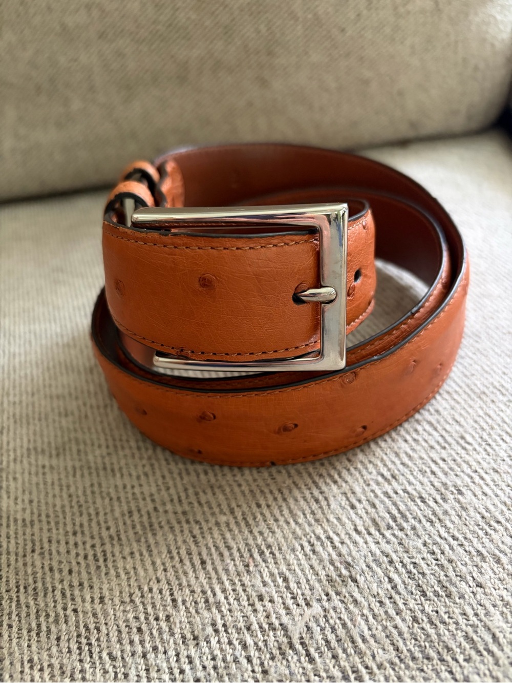 Ben Silver Charleston genuine Ostrich belt- Made in Italy like new